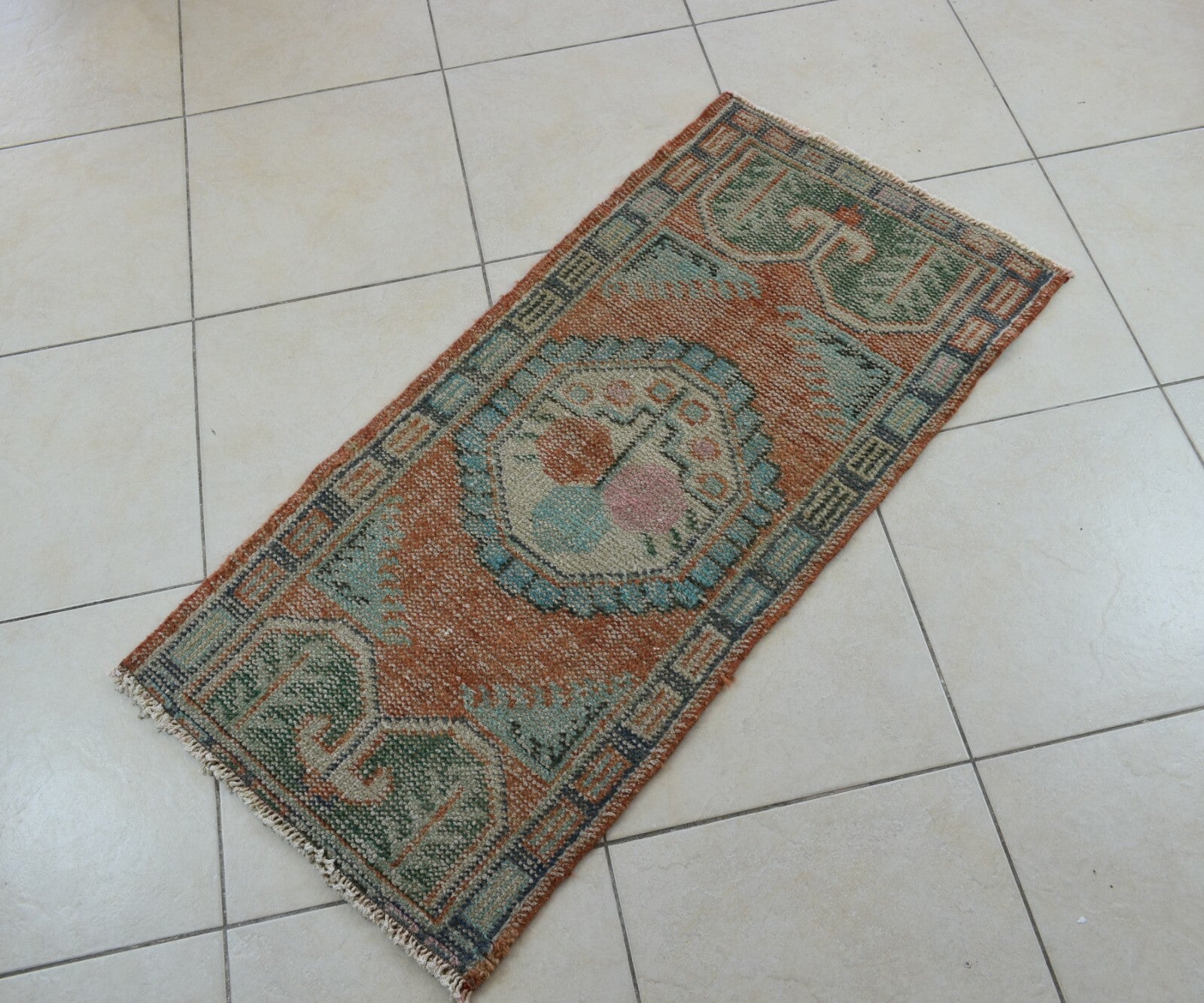 Small Turkish Runner 4x1.9 ft Vintage Runner Hallway Runner Handwoven Rug R38