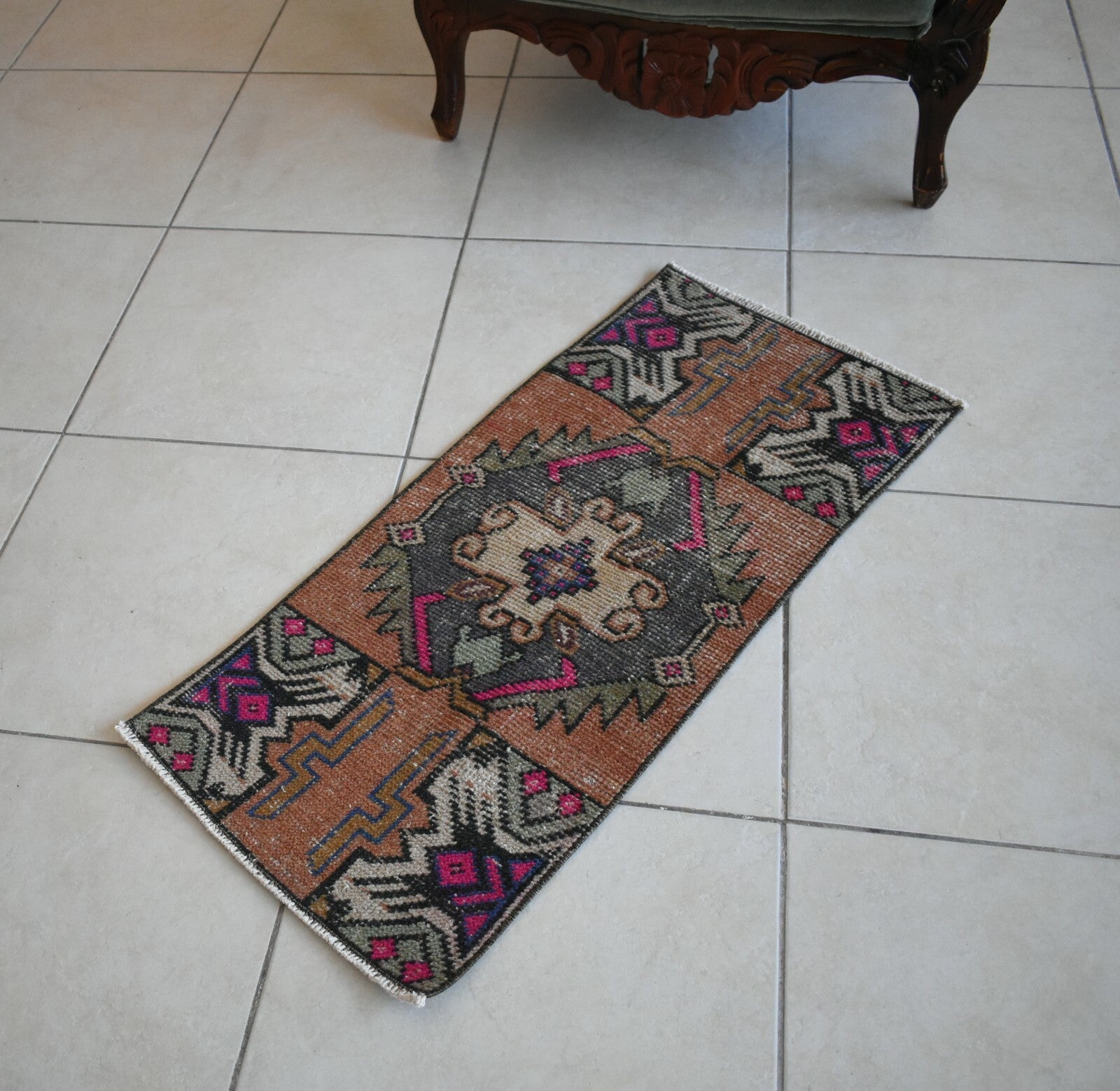  Oushak Runner 3x1.3 ft Vintage Turkish Runner Floor Runner Faded Runner Y21