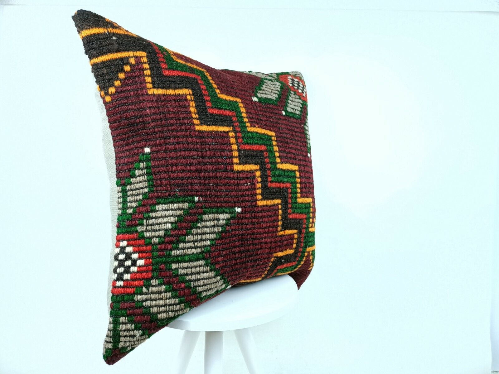 Kilim Pillow Cover 24x24 Traditional Turkish Handmade Wool Lumbar Cushion E654