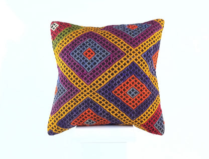 18"x18" Kilim Pillow Cover  Handmade Turkish Vintage Cushion Tribal Lumbar 1821