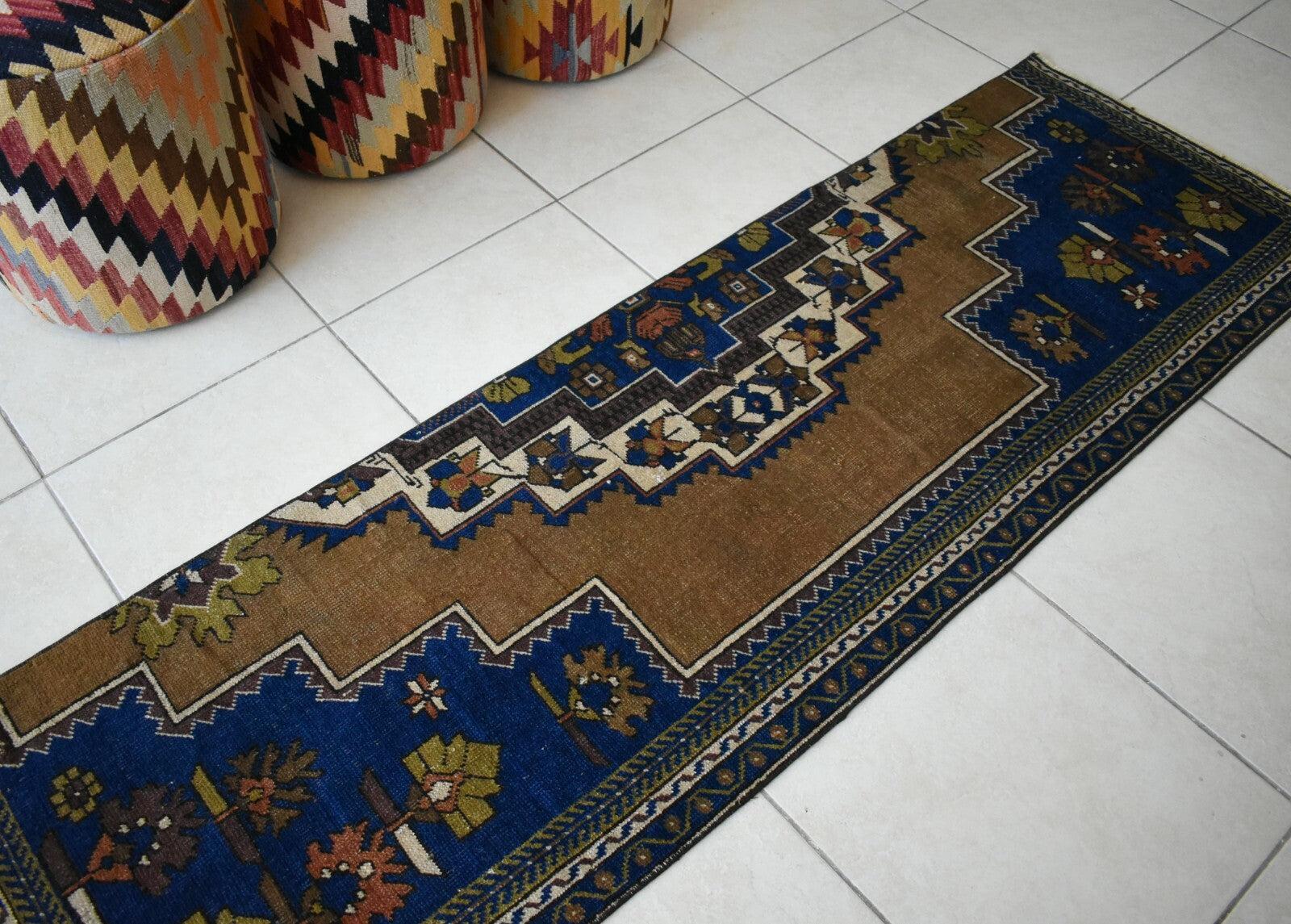 Vintage Runner 7.4x2 ft Oushak Runner Anatolian Rug Faded Turkish Runner R08