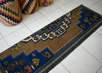 Vintage Runner 7.4x2 ft Oushak Runner Anatolian Rug Faded Turkish Runner R08