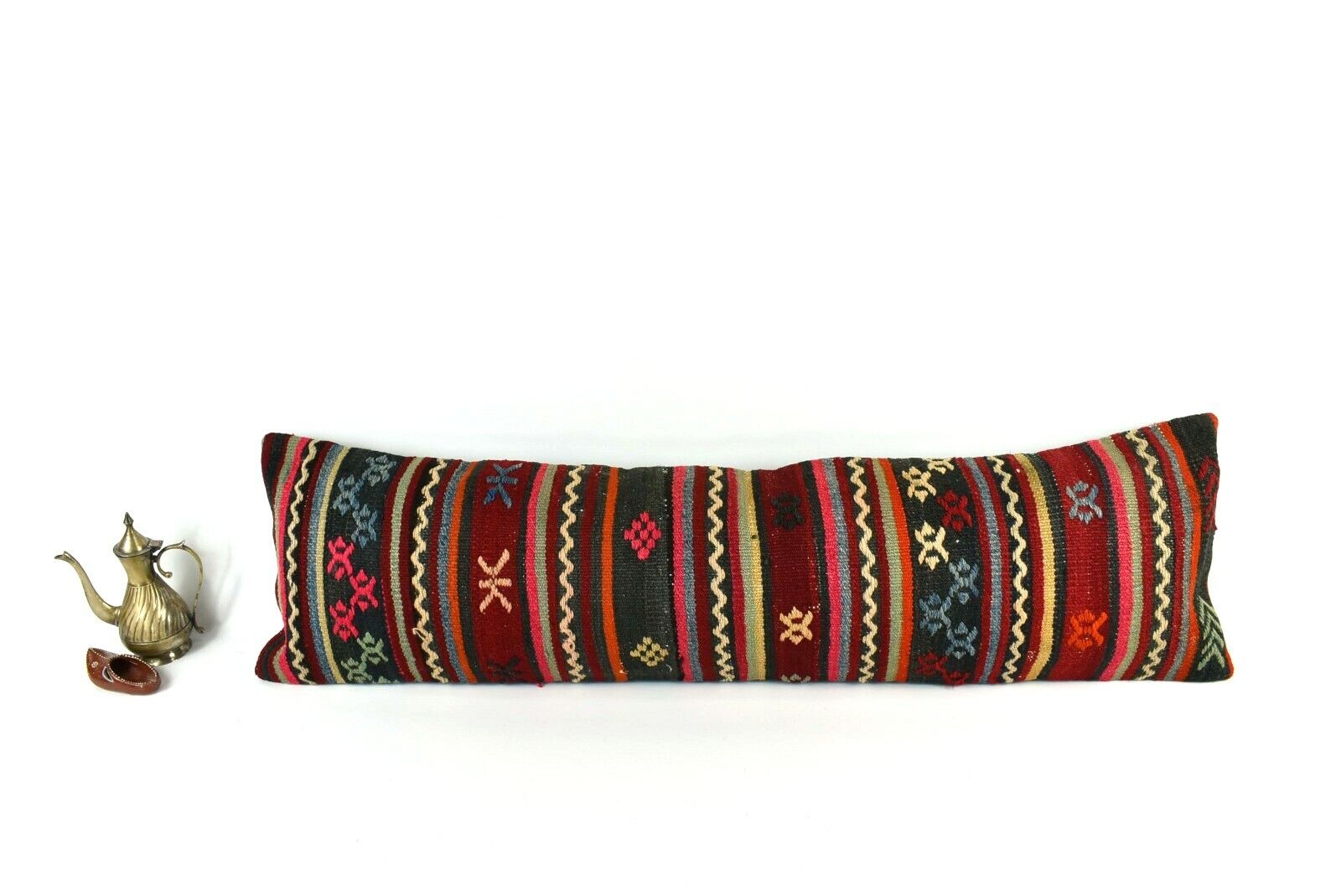 Long Kilim Pillow Cover 12x42 Handmade Oushak Rug Ethnic Ottoman Lumbar  A2084