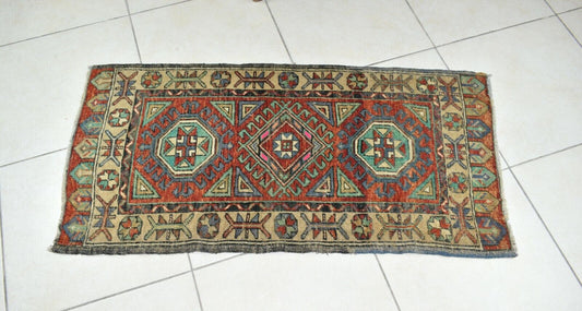 Oushak Runner 3.6x1.8 ft Vintage Turkish Rug Small Runner Anatolian Rug Y51