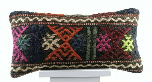 Oushak Pillow Cover 8x16 Handmade Turkish Oriental Kilim Decorative Lumbar E742