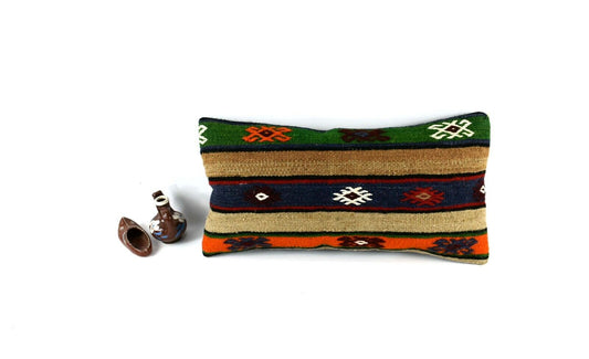 10x20 Kilim Lumbar Pillow Cover Vintage Ethnic Oushak Kilim Pillow Cover A3005