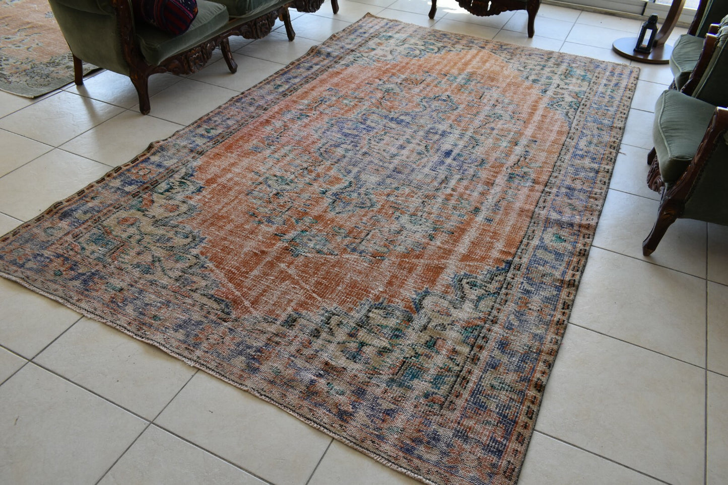 Large Turkish Rug 9.7x5.9 ft Vintage Rug Faded Oushak Rug Living Room Carpet B26