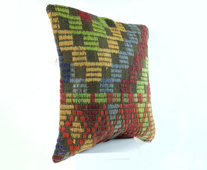 18"x18" Kilim Pillow Cover  Handmade Turkish Vintage Cushion Tribal Lumbar 2353