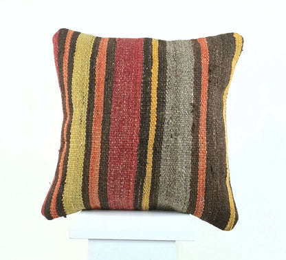 Kilim Pillow Cover 16x16 Oriental Traditional Handmade Bohemian Cushion A1175