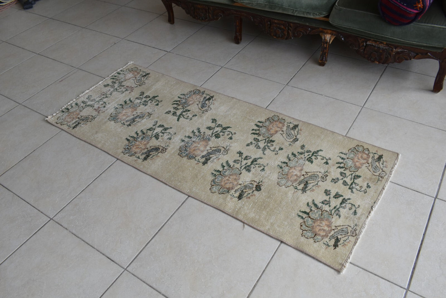 Vintage Oushak Rug 5.4x2.1   ft Turkish Floor Rug Faded Area Rug Oriental Rug