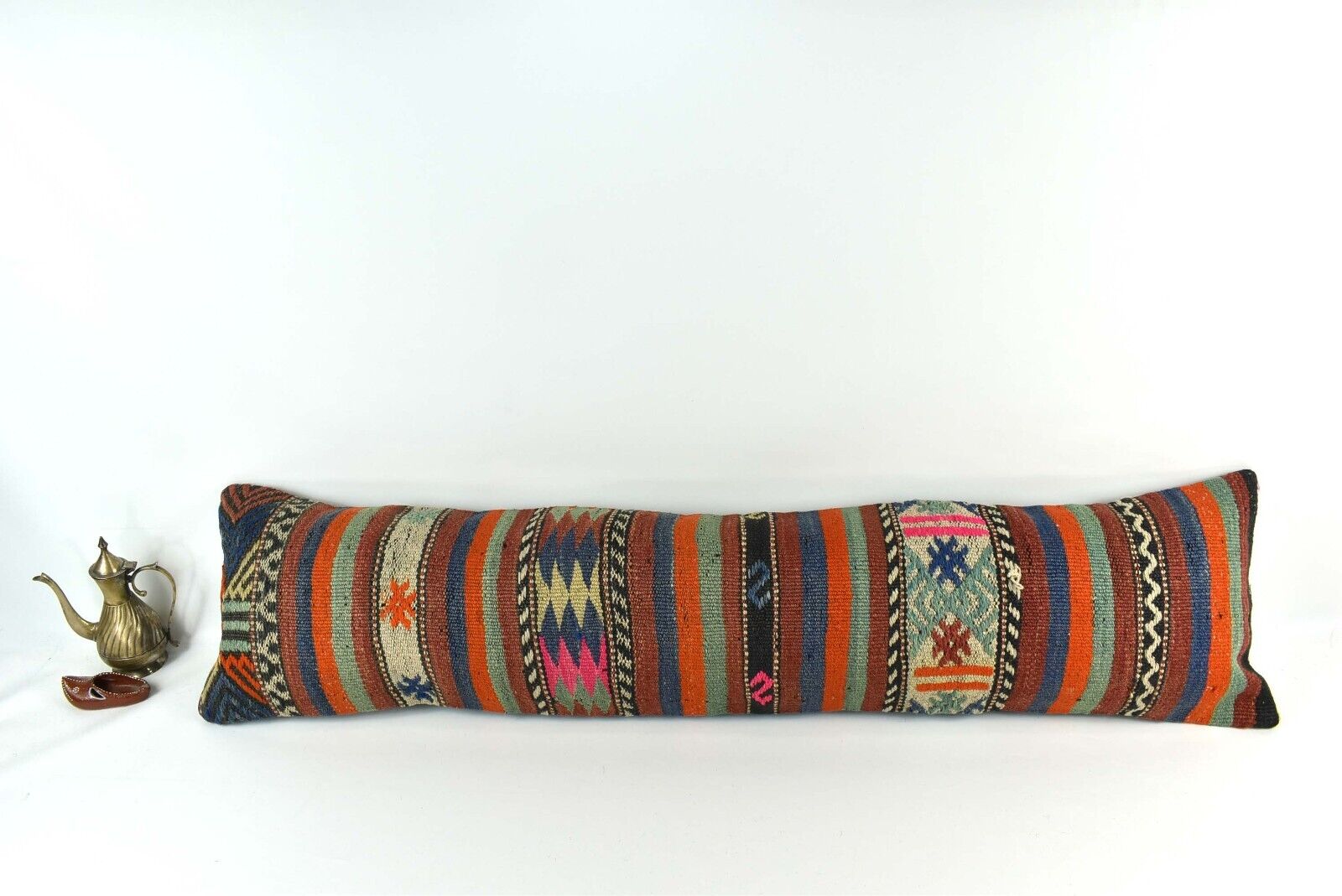 12x48 Long Kilim Pillow Cover Handmade Oushak Rug Vintage Ottoman Lumbar  A2142