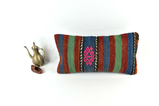 10x20 Kilim Lumbar Pillow Cover Vintage Ethnic Oushak Kilim Pillow Cover 3354