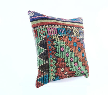 18"x18" Kilim Pillow Cover  Handmade Turkish Vintage Cushion Tribal Lumbar E1377