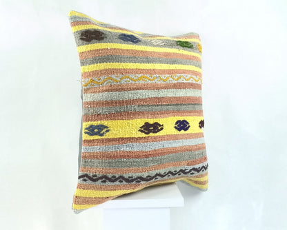 18"x18" Kilim Pillow Cover  Handmade Turkish Vintage Cushion Tribal Lumbar 2169