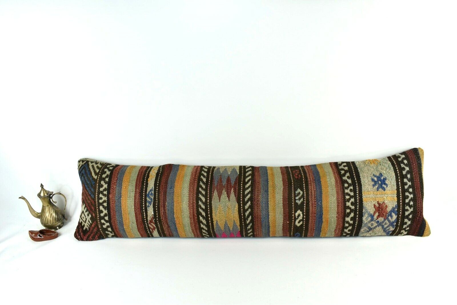 12x48 Long Kilim Pillow Cover Handmade Oushak Rug Vintage Ottoman Lumbar  A2141