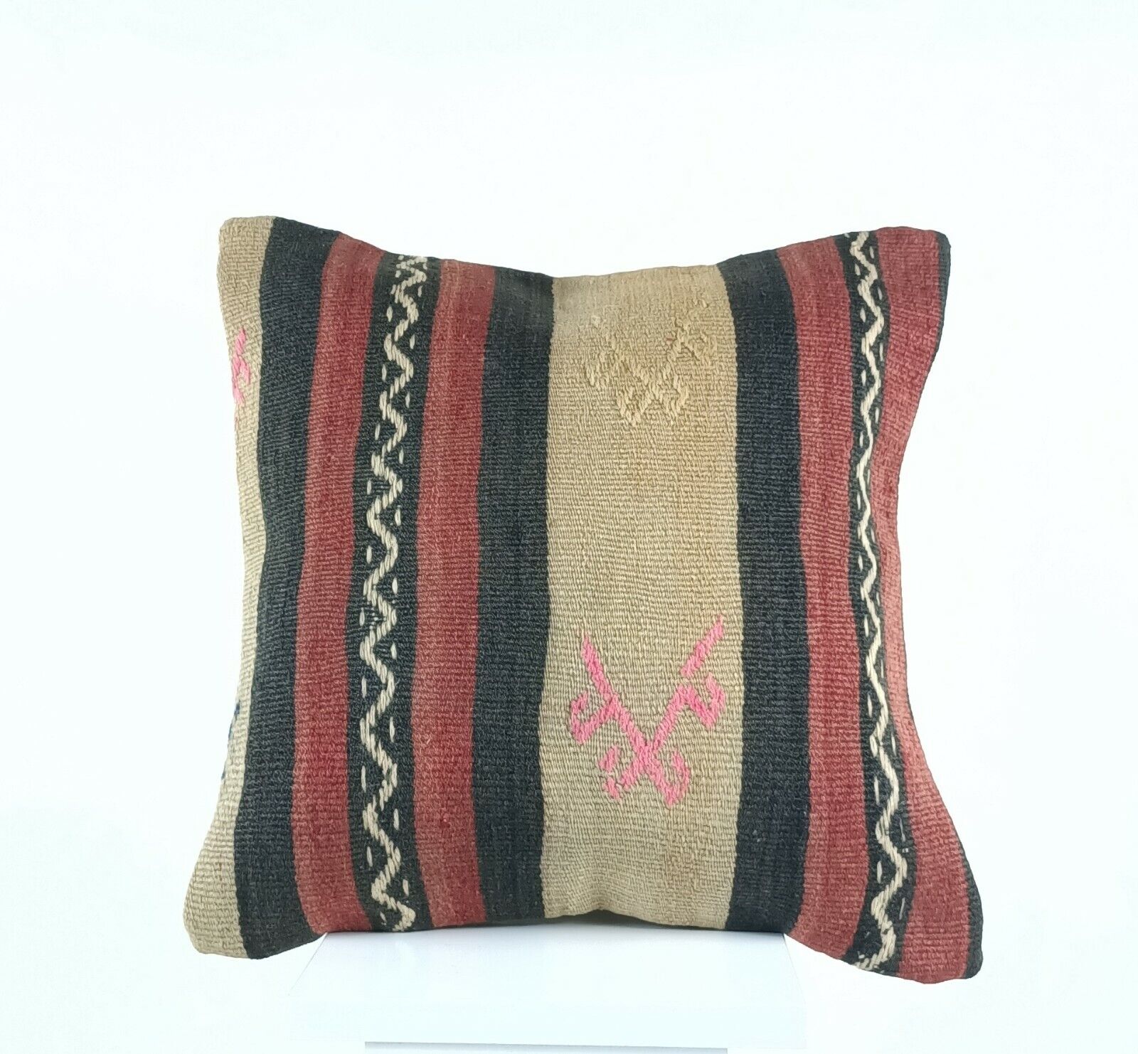 Turkish Kilim Pillow Cover 16x16 Home Decorative Tribal Wool Lumbar Cushion A426