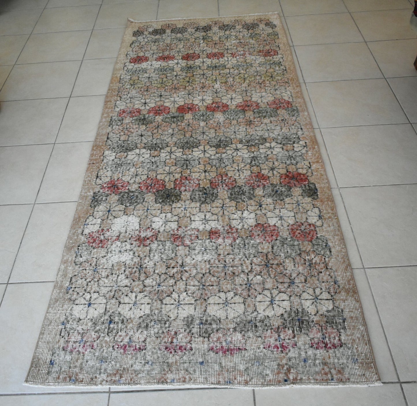 Vintage Runner 8.5x3.3 ft Oushak Runner Anatolian Rug Faded Turkish Runner R09