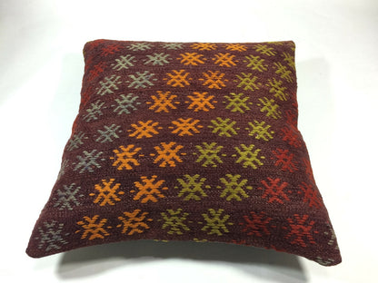 Kilim Pillow Cover 18x18 Vintage Turkish Rug Boho Handmade Lumbar Cushion A106