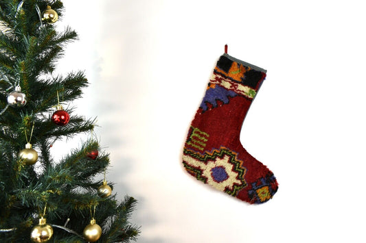 Kilim Christmas Stocking Vintage Rug Stocking Ethnic Decorative Xmas Socks S779