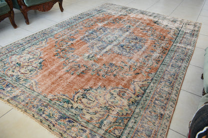 Large Turkish Rug 8.4x5.6 ft Vintage Rug Faded Oushak Rug Living Room Carpet B16