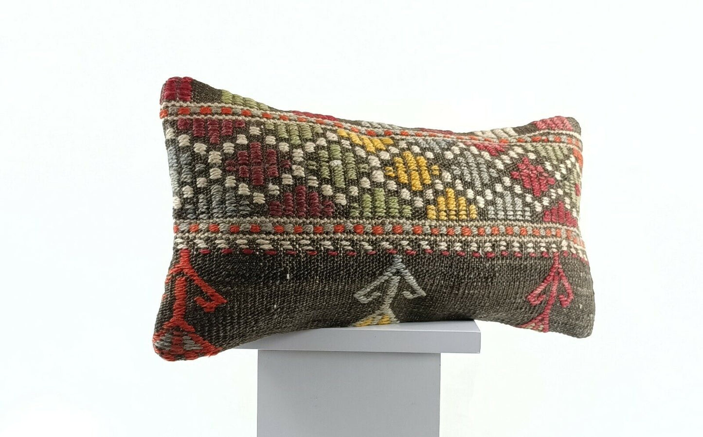 Kilim Pillow Cover 8x16 in Handmade Turkish Traditional Ottoman Boho Lumbar E730