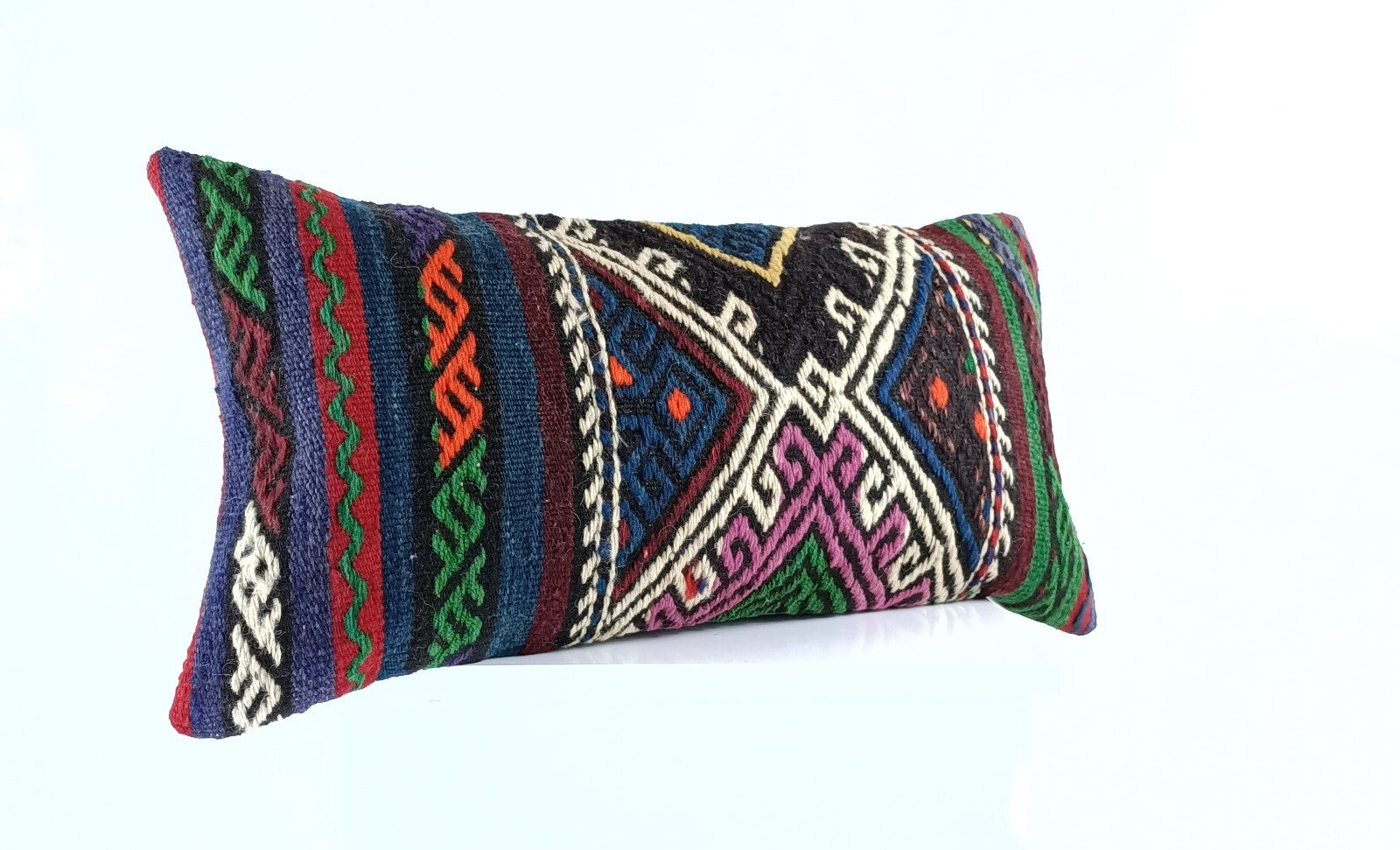 Handmade Turkish Kilim Pillow Cover 12x24 Ethnic Boho Sofa Lumbar Cushion E1007