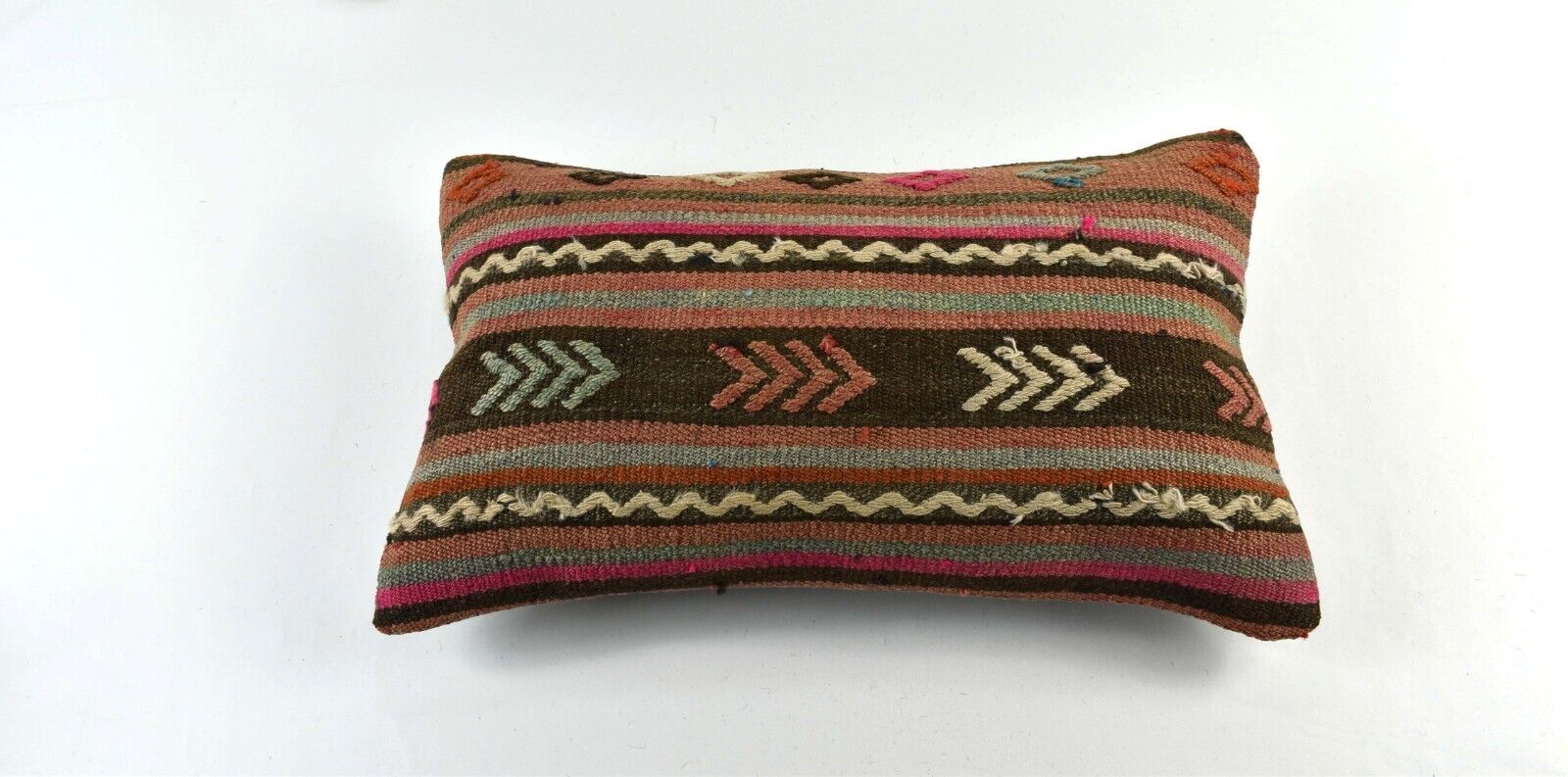 Kilim Pillow Cover 12x20 Handmade Turkish Rug Boho Ethnic Lumbar Cushion 3291