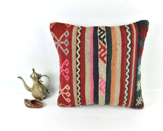 Kilim Pillow Cover 16x16 Home Decorative Vintage Handmade Cushion Cover A1970