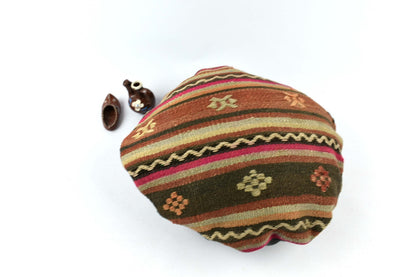 Kilim Round Pillow Cover 18" in Tribal Vintage Turkish Carpet Round Cushion 4960