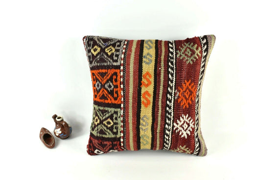 Kilim Pillow Cover 16x16 inch Handknotten Decorative Vintage Cushion Cover A2500