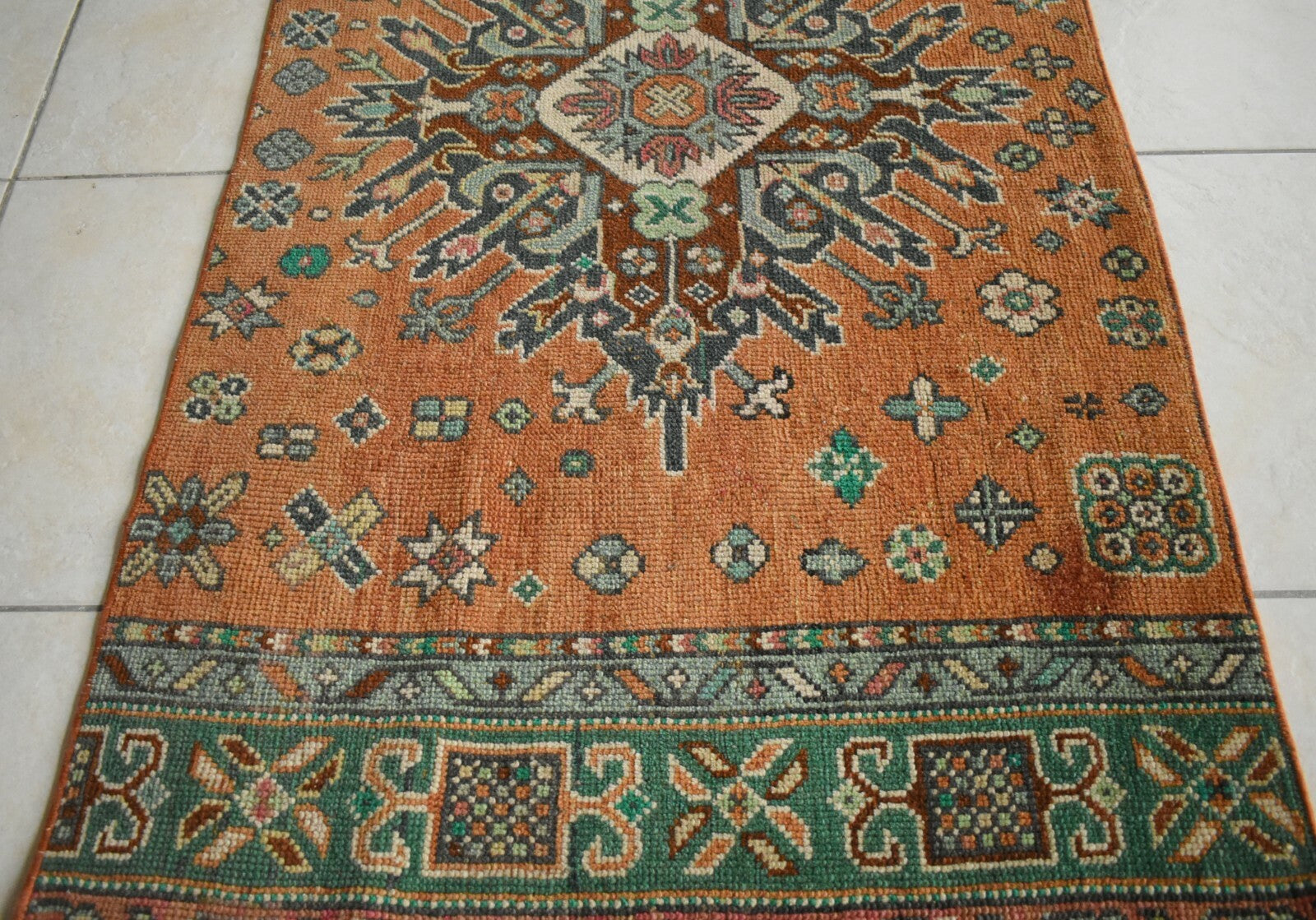 Oushak Runner 4.7x2.6 ft Handwoven Turkish Runner Vintage Runner Floor Rug R25