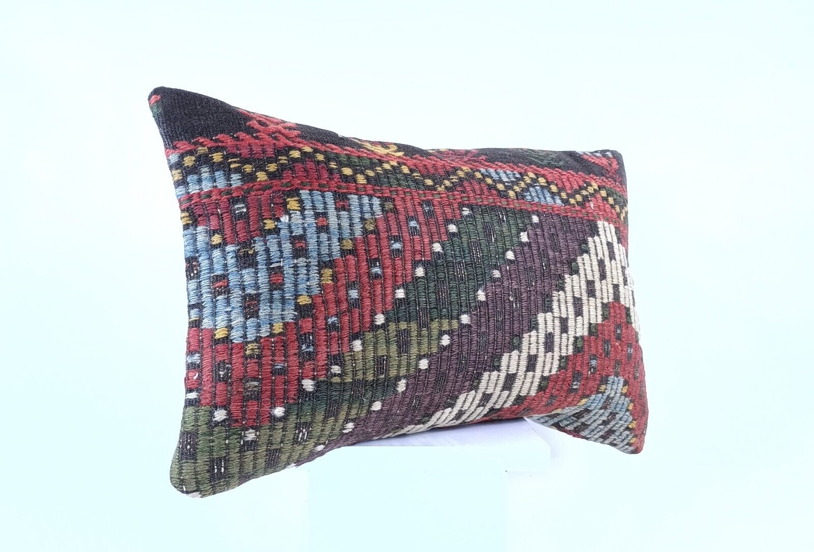 Kilim Pillow Cover 12x20 Handmade Turkish Rug Boho Ethnic Lumbar Cushion 1919