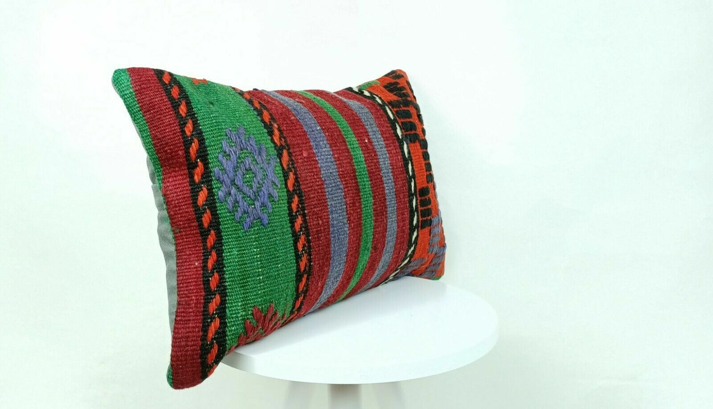 Kilim Pillow Cover 12x20 Handmade Oushak Traditional Rug Lumbar Cushion  E543