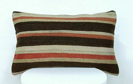 12x20 Kilim Lumbar Pillow Cover Handmade Traditional Oriental Wool Cushion E537