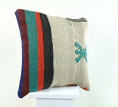 Kilim Pillow Cover 16x16 Oriental Traditional Handmade Bohemian Cushion A1138