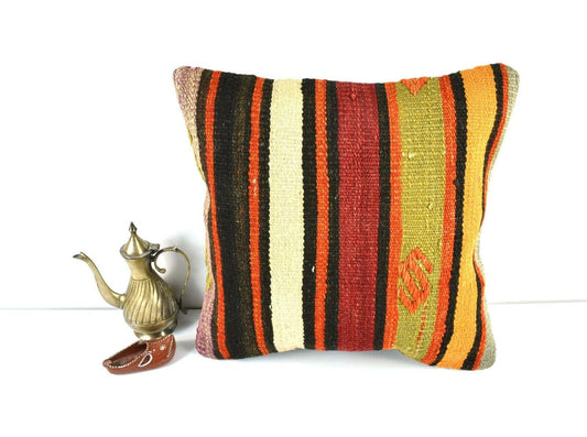 Kilim Pillow Cover 16x16 Decorative Vintage Handmade Bohemian Cushion A1648