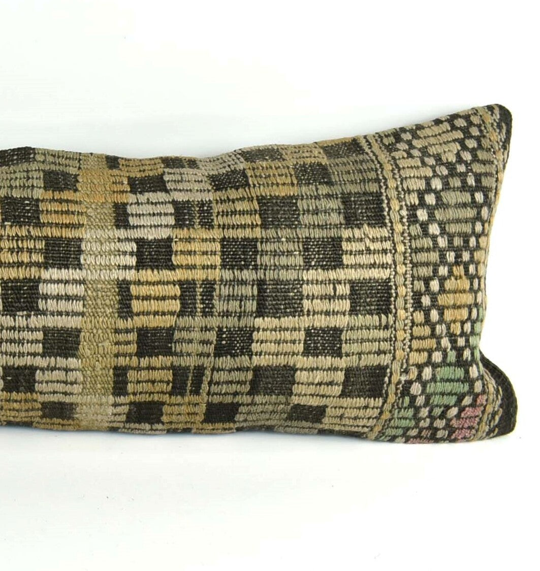 Long Kilim Lumbar Pillow Cover 12x36 Handmade Anatolian Ethnic Rug Cushion A2029