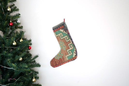 Kilim Christmas Stocking Vintage Rug Stocking Ethnic Decorative Xmas Socks S386