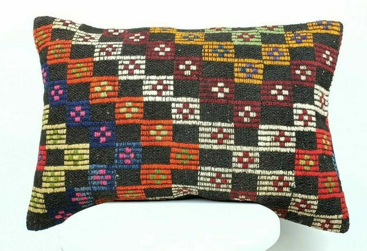 Kilim Lumbar Pillow Handknotted Oushak Rug Oriental Bohemian Ethinc Cushion E506