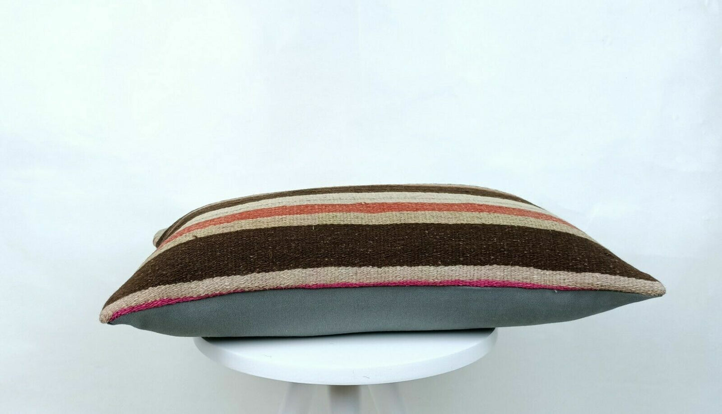 12x20 Kilim Lumbar Pillow Cover Handmade Traditional Oriental Wool Cushion E537