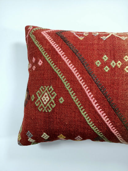 Kilim Pillow Cover 12x20 Turkish Handmade Sofa Couch Floor Lumbar Cushion E33