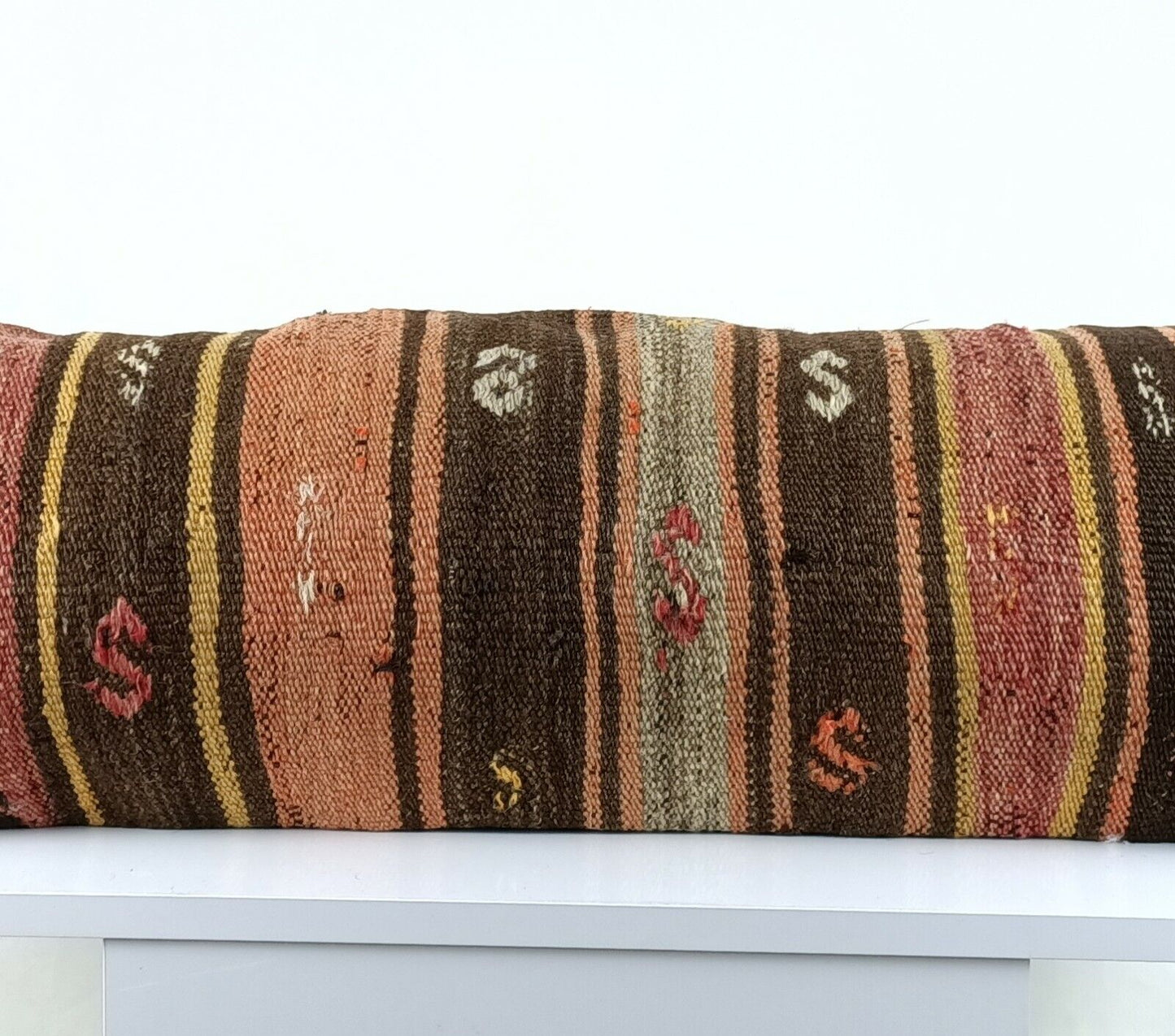 Long Kilim Lumbar Pillow  Cover 12x36 Handmade Anatolian Ethnic  Cushion A1507