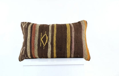 Kilim Pillow Cover 12x20 Turkish Handmade Sofa Couch Floor Lumbar Cushion E982