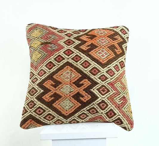 14x14 Kilim Cushion Cover Turkish Ottoman Boho Rustic Throw Pillow Case A1288