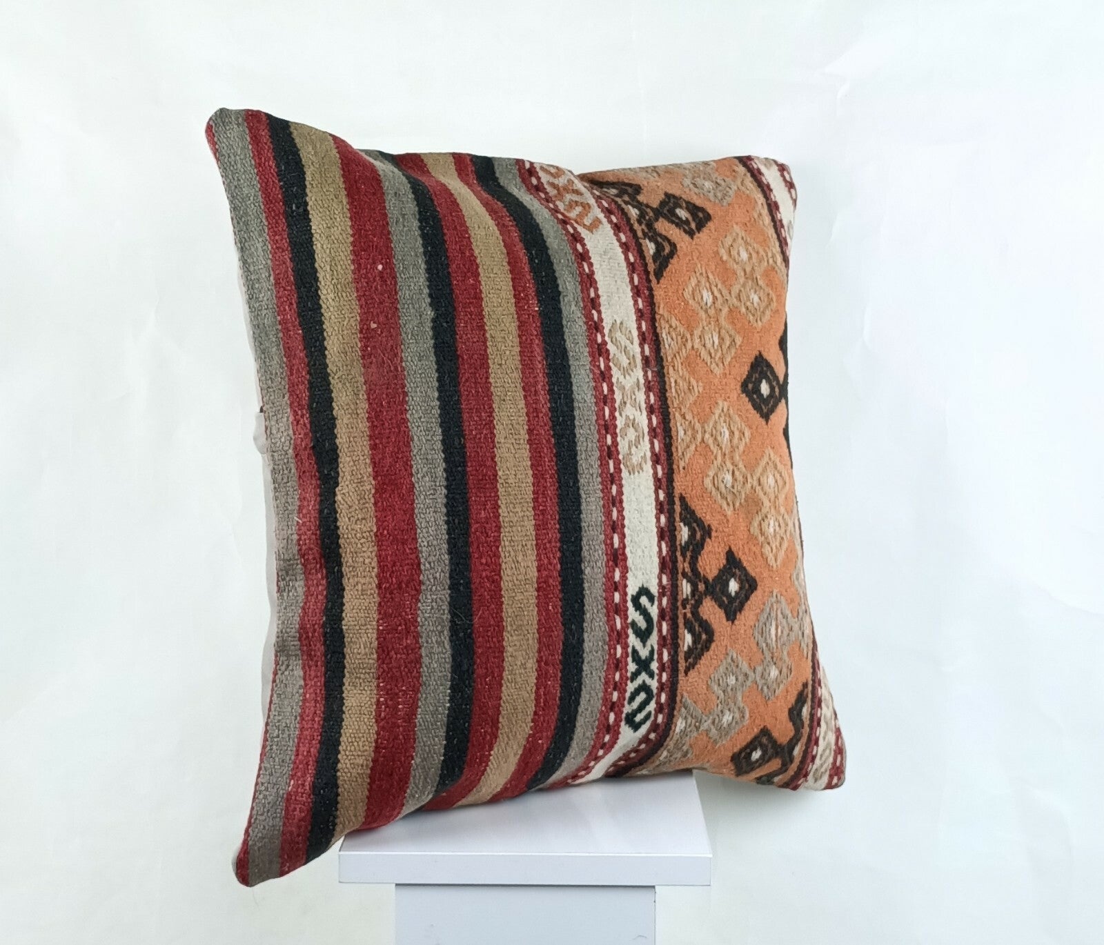 Kilim Pillow Cover 18x18 Handmade Turkish Ethnic Vintage Lumbar Cushion A1415