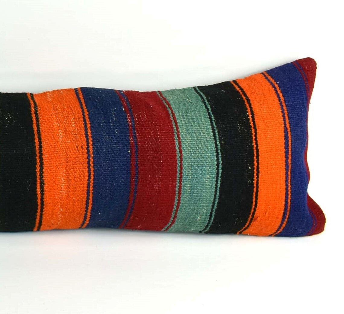 Handmade Kilim Pillow Cover 12x48 Turkish Vintage Lumbar Pillow Cover  A2165