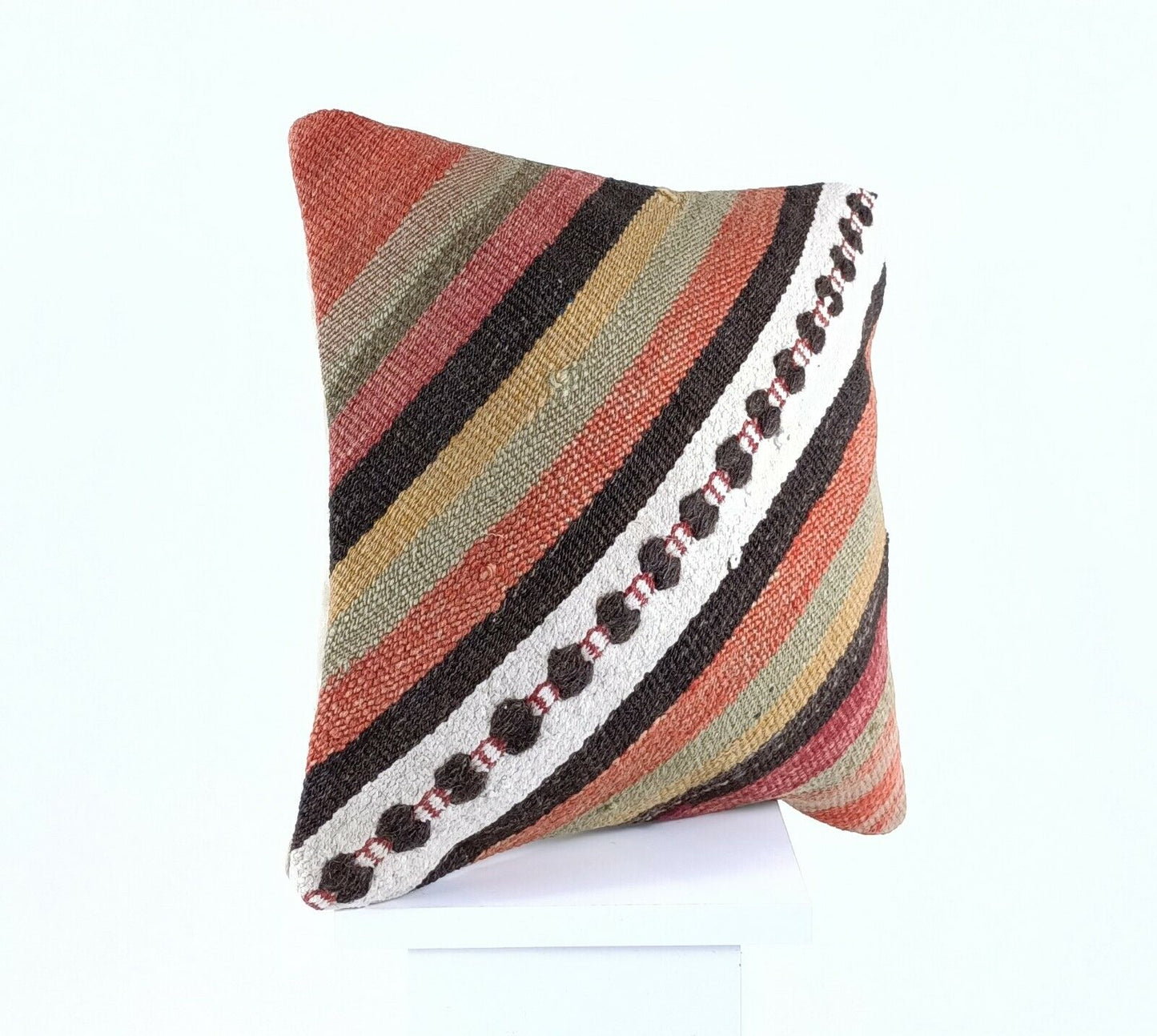 Kilim Pillow Cushion Case 16x16 in Handmade Turkish Traditional Wool Pillow A541