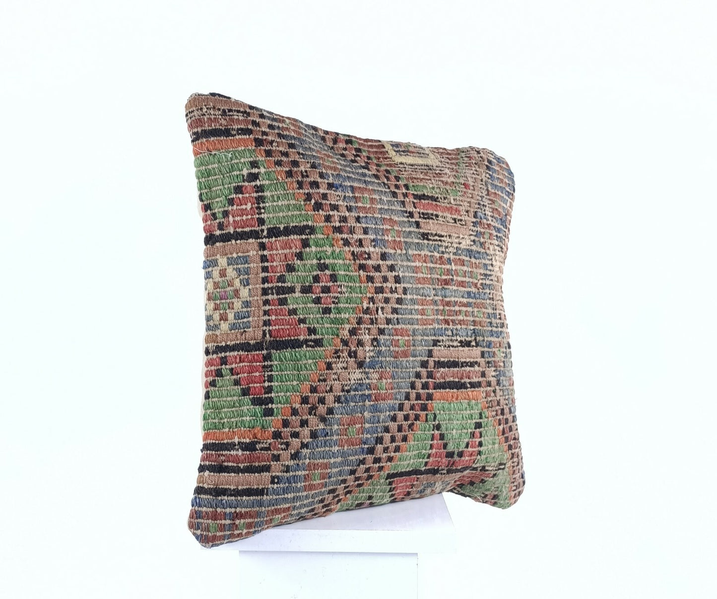  Turkish Kilim Pillow Cover 16x16 Home Decorative Wool Handmade Rug Cushion A508