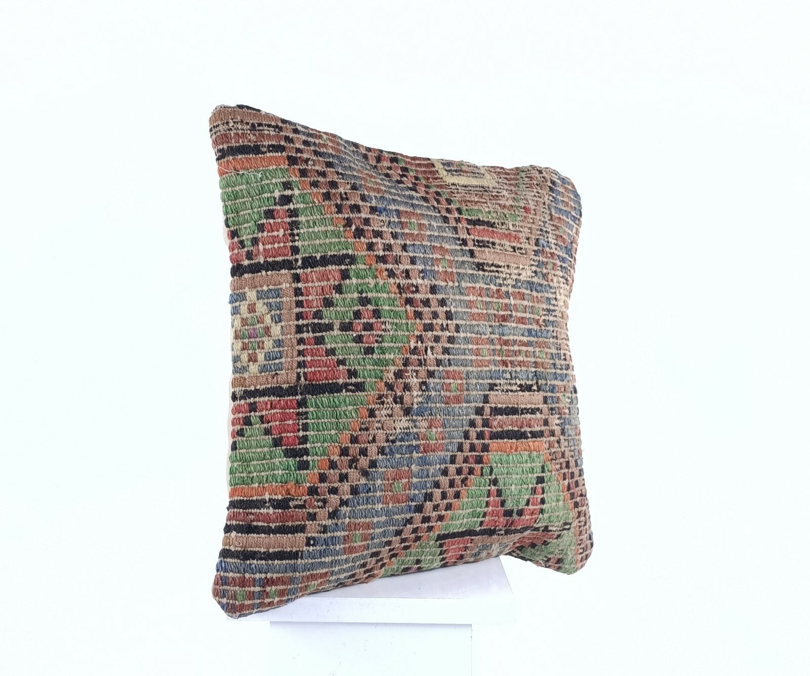  Turkish Kilim Pillow Cover 16x16 Home Decorative Wool Handmade Rug Cushion A508