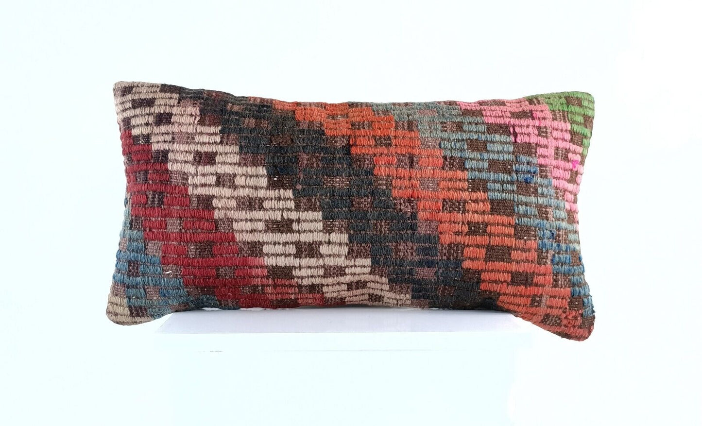 Handmade Turkish Kilim Pillow Cover 12x24 Ethnic Boho Sofa Lumbar Cushion E1015